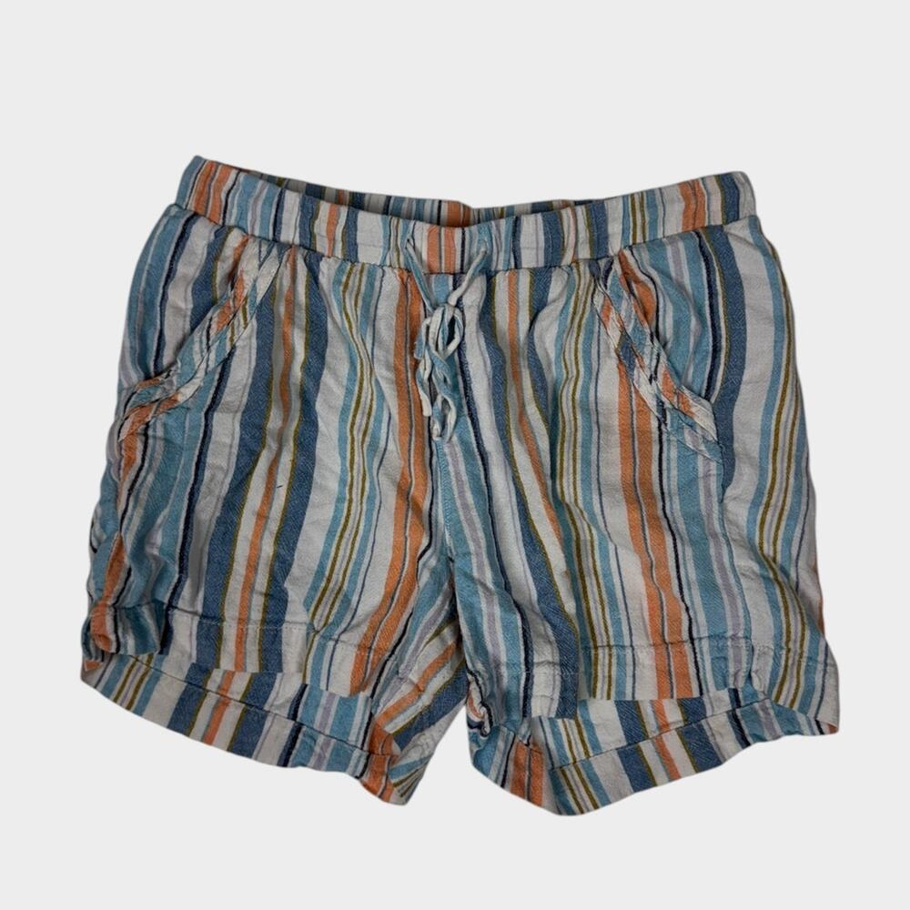 Briggs Medium Striped Linen Rayon Blend Shorts Blue Orange Multicolor